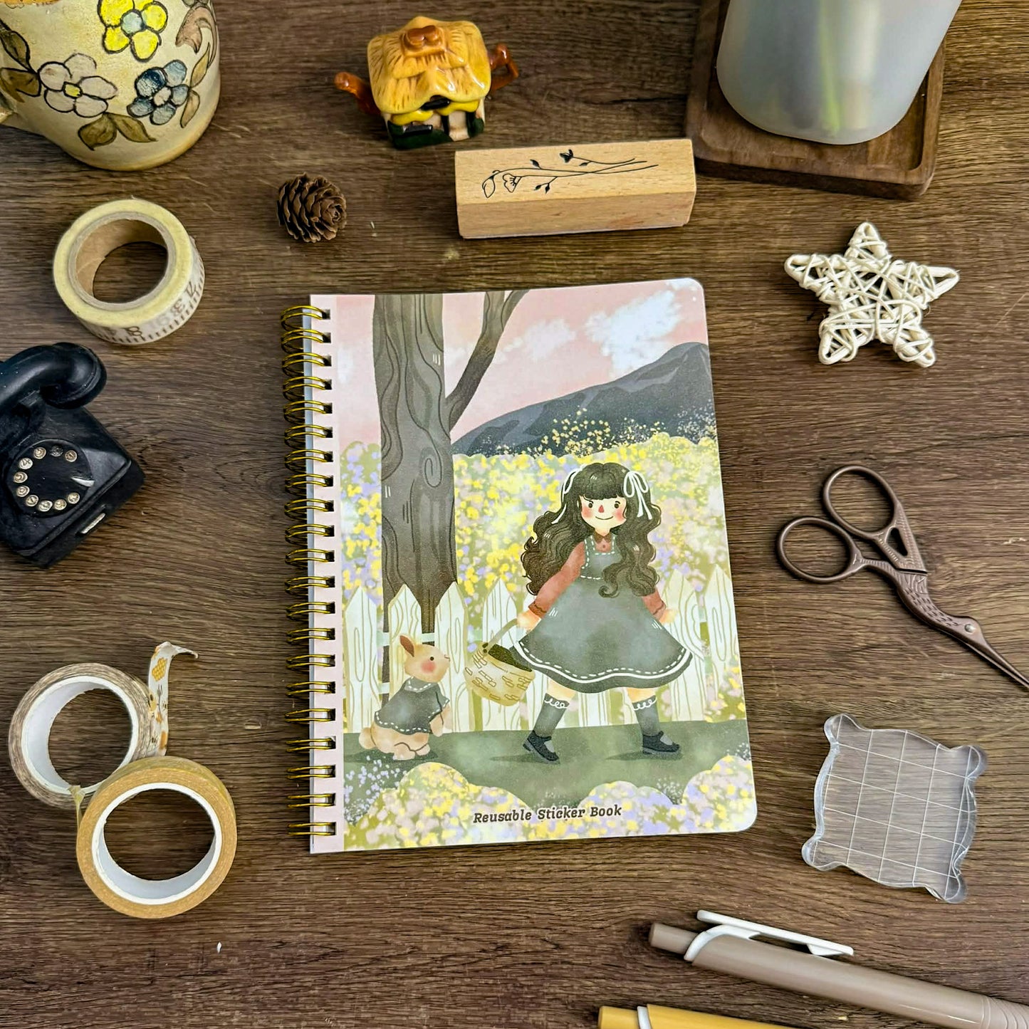SB009 | Spring Field Girl Sticker Book, Reusable Book, Sticker Release Paper Book | Paperaicashop