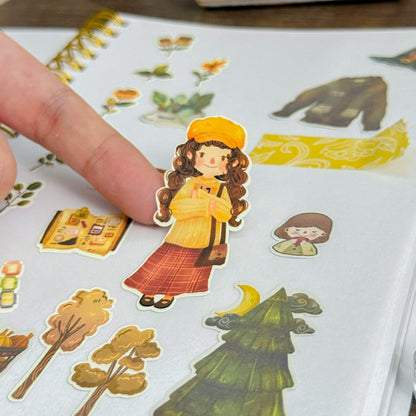 SB009 | Spring Field Girl Sticker Book, Reusable Book, Sticker Release Paper Book | Paperaicashop