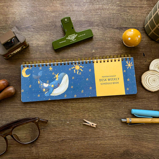 Whimsical Whales Desk Weekly Schedule Book, Cozy Desk Weekly Schedule Book DW003