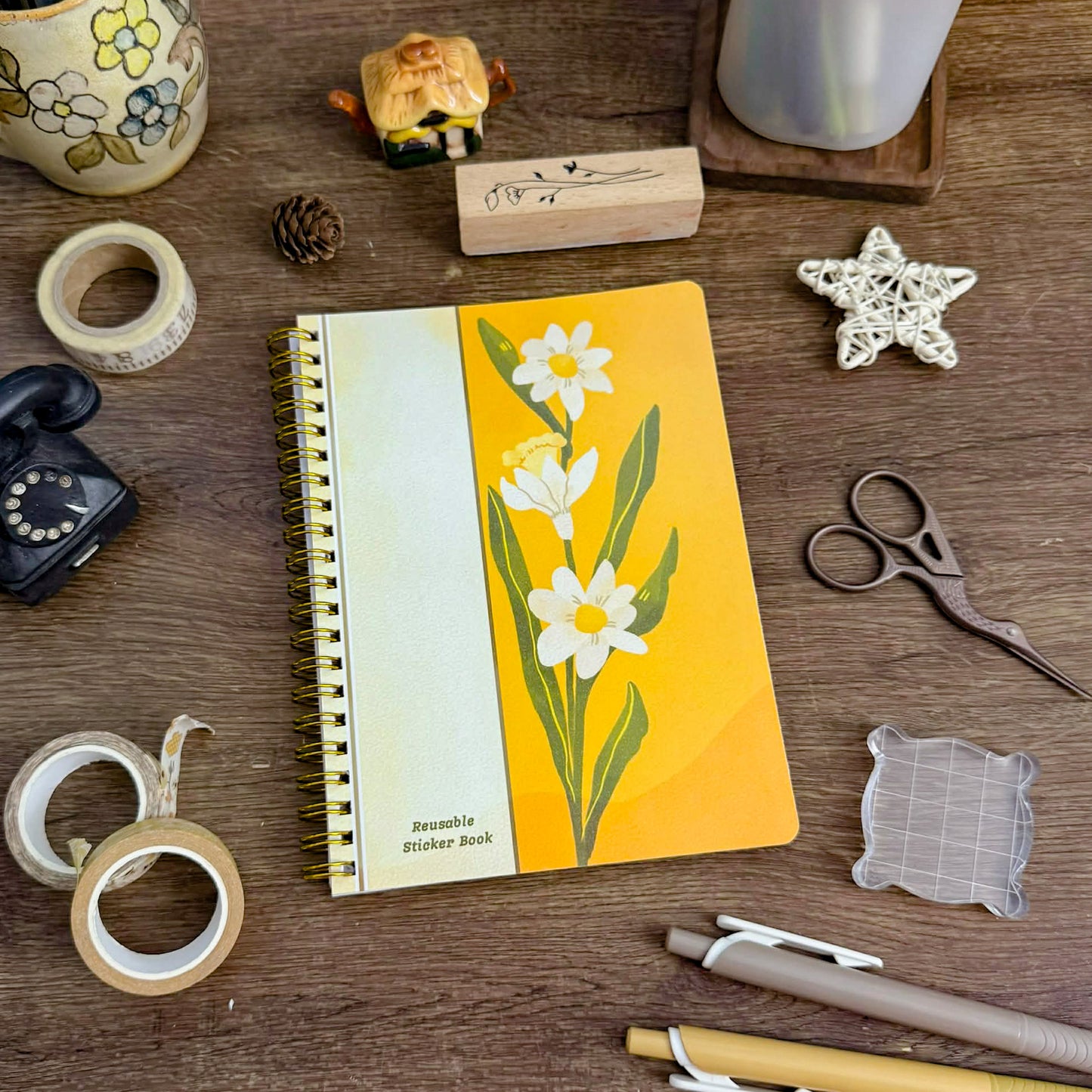SB008 Daffodil Book, Reusable Book, Sticker Release Paper Book | Paperaicashop