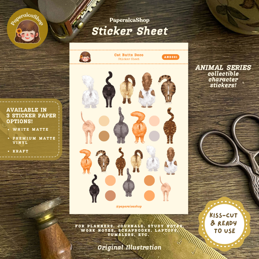 Cat Butts Animals Decorative Sticker Sheet AND001