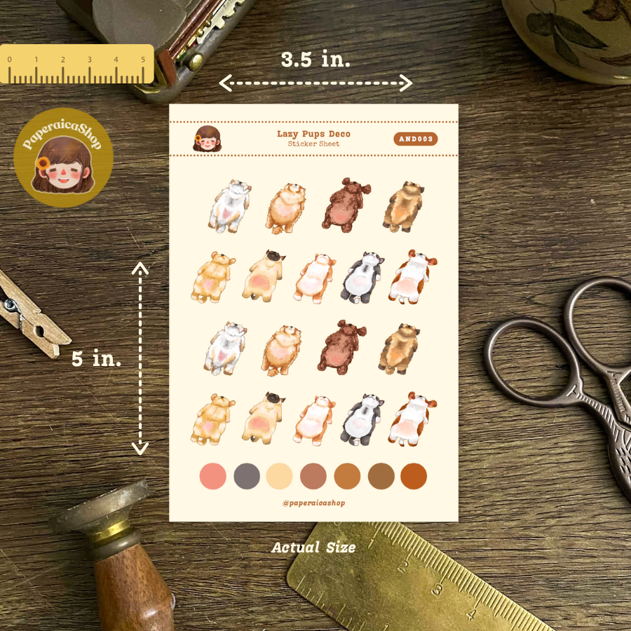 Lazy Pups Animals Decorative Sticker Sheet AND003