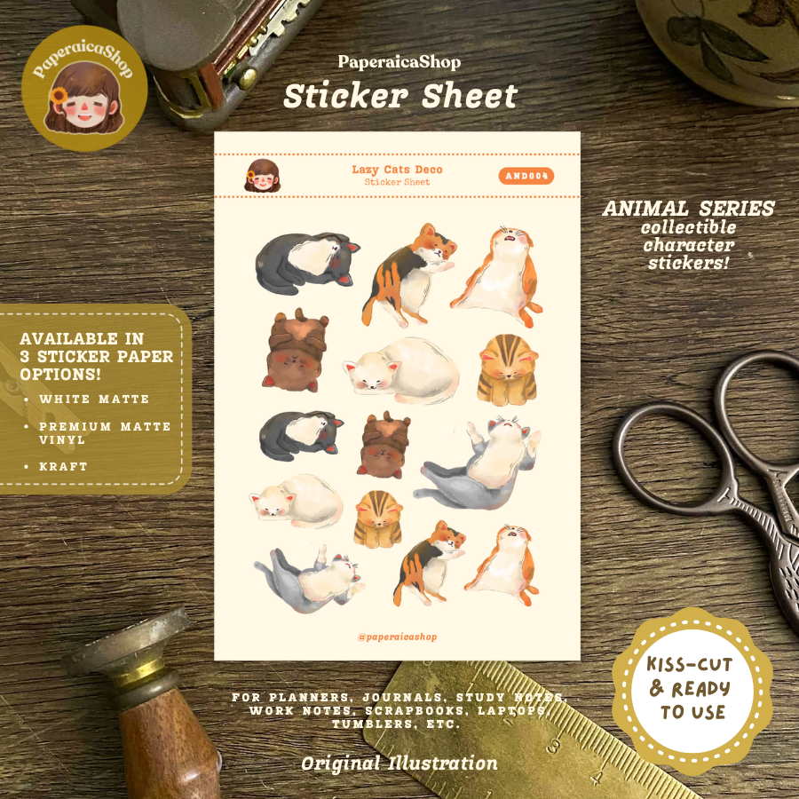 Lazy Cat Animals Decorative Sticker Sheet AND004