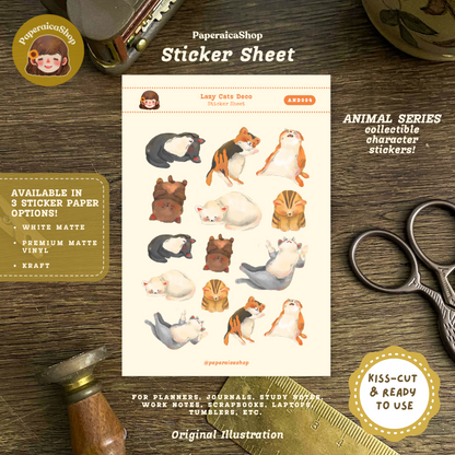 Lazy Cat Animals Decorative Sticker Sheet AND004
