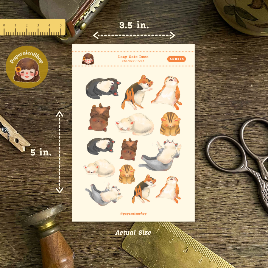 Lazy Cat Animals Decorative Sticker Sheet AND004