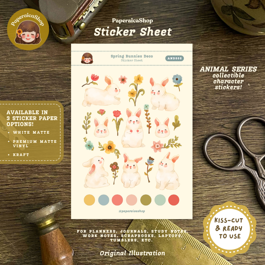 Spring Bunnies Animals Decorative Sticker Sheet AND005