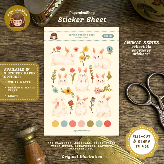 Spring Bunnies Animals Decorative Sticker Sheet AND005