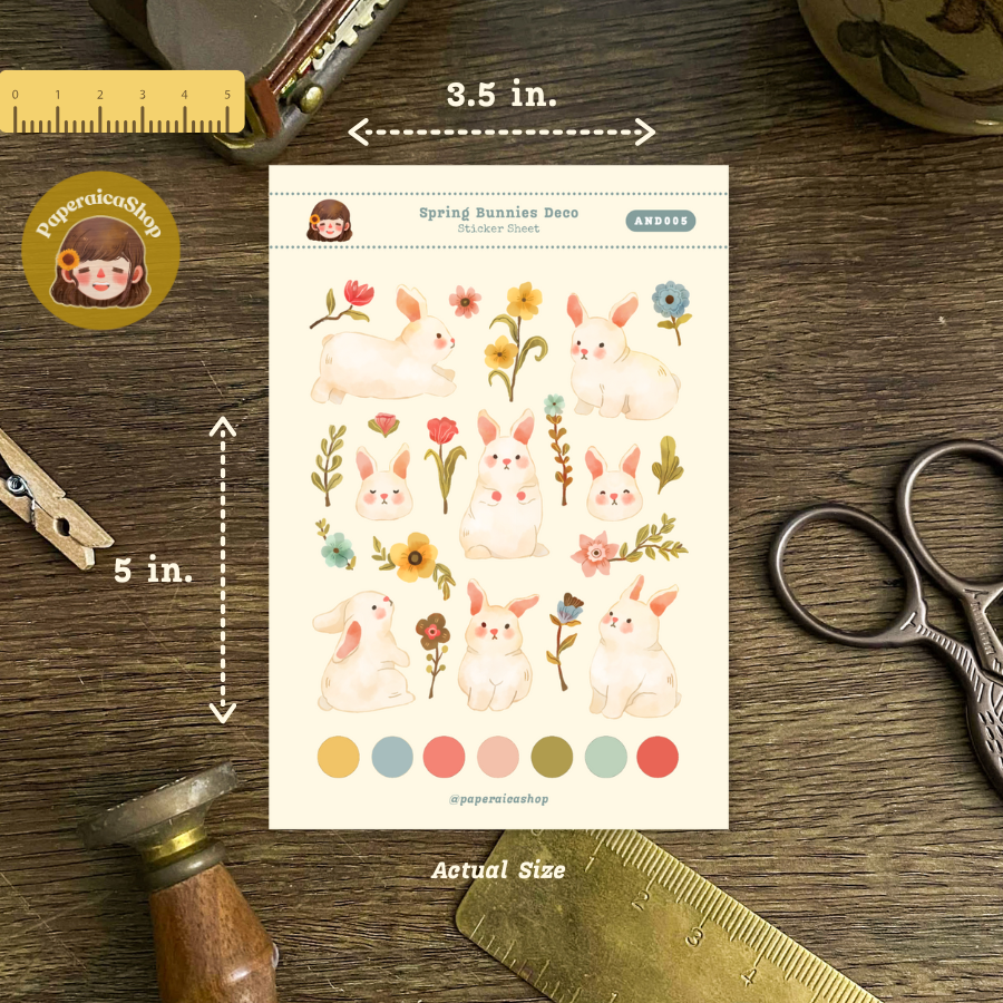 Spring Bunnies Animals Decorative Sticker Sheet AND005