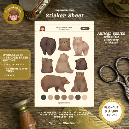 Cozy Bear Animals Decorative Sticker Sheet AND007
