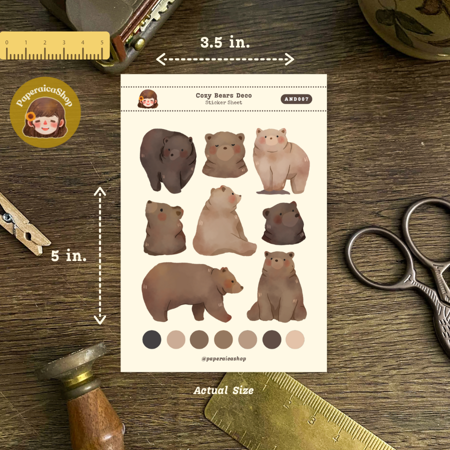 Cozy Bear Animals Decorative Sticker Sheet AND007