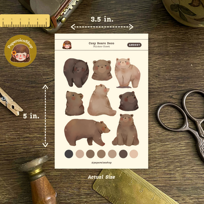 Cozy Bear Animals Decorative Sticker Sheet AND007
