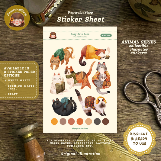Cozy Cats Animals Decorative Sticker Sheet AND008