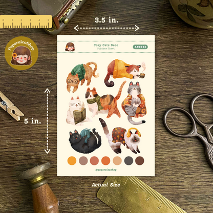 Cozy Cats Animals Decorative Sticker Sheet AND008