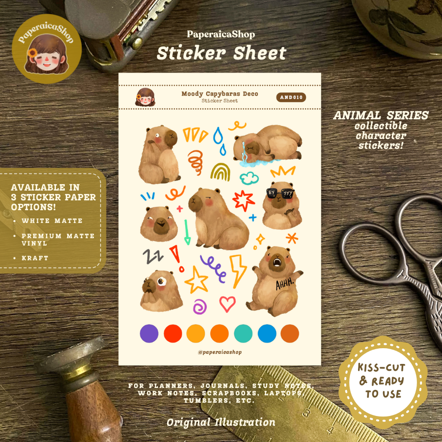 Moody Capybaras Animals Decorative Sticker Sheet AND010