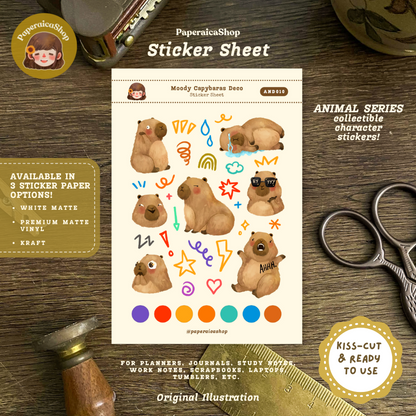 Moody Capybaras Animals Decorative Sticker Sheet AND010
