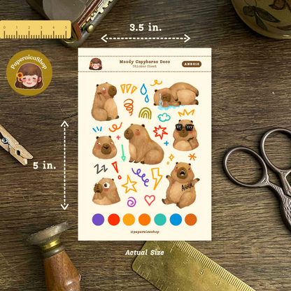 Moody Capybaras Animals Decorative Sticker Sheet AND010