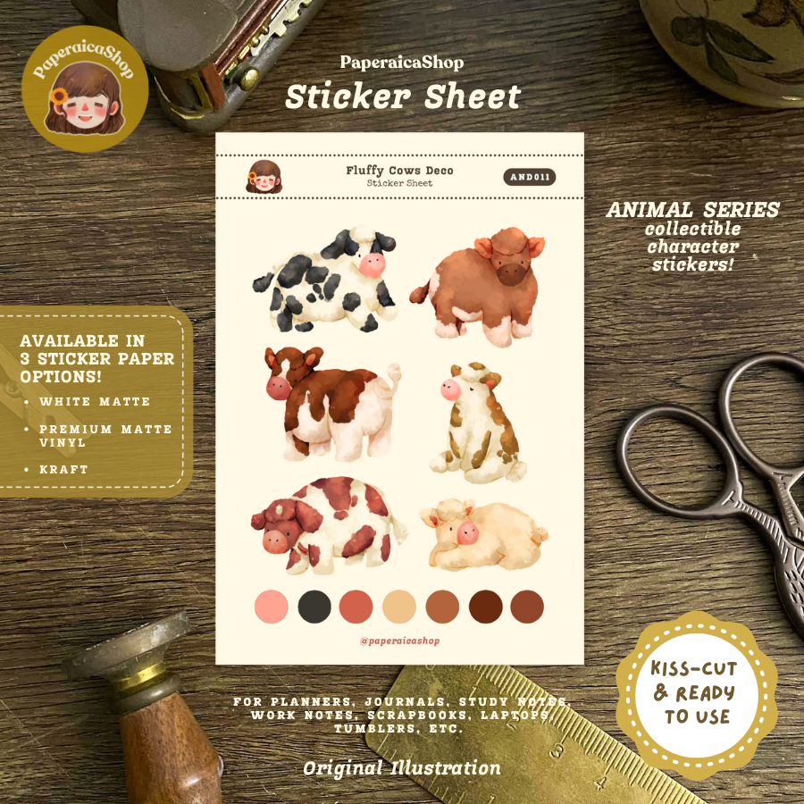 Fluffy Cows Animals Decorative Sticker Sheet AND011