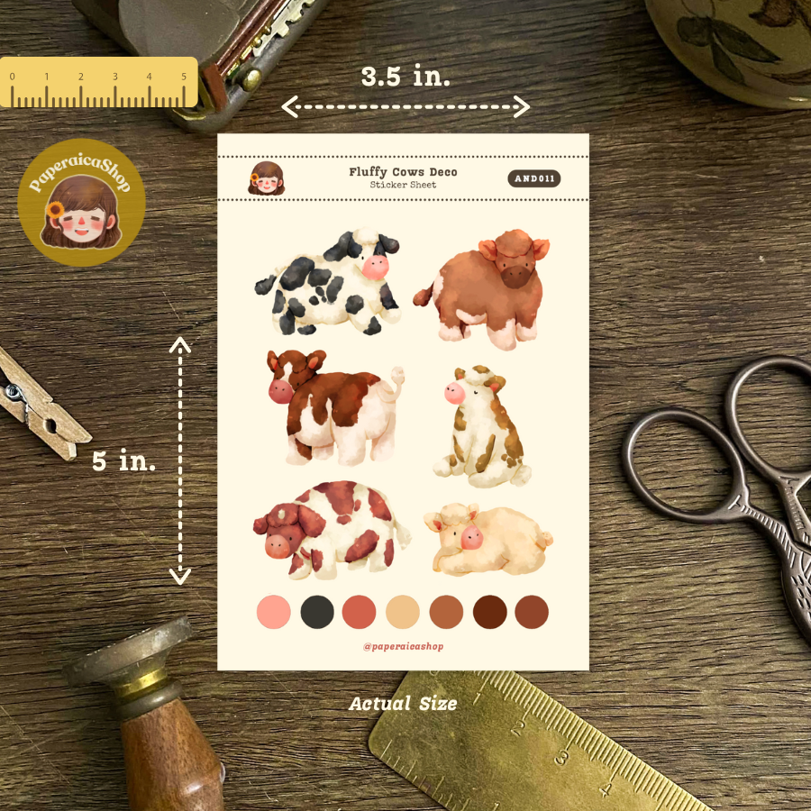 Fluffy Cows Animals Decorative Sticker Sheet AND011