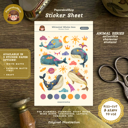 Whimsical Whales  Animals Decorative Sticker Sheet AND012