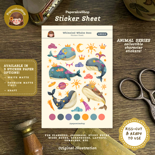 Whimsical Whales  Animals Decorative Sticker Sheet AND012