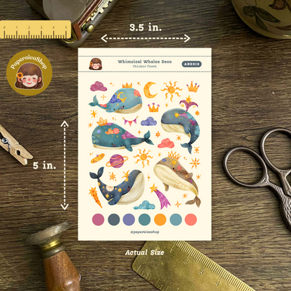 Whimsical Whales  Animals Decorative Sticker Sheet AND012