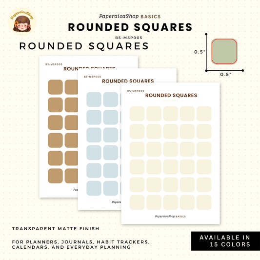 BS-MSP005 Rounded Square Stickers, Shape Sticker, Functional Stickers | Paperaicashop