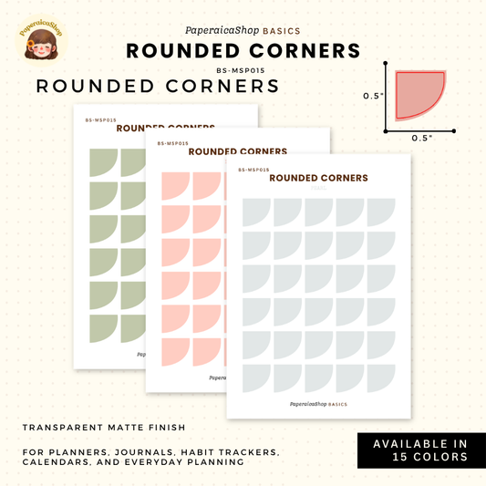 BS-MSP015 Rounded Corners Stickers, Shape Sticker, Functional Stickers | Paperaicashop