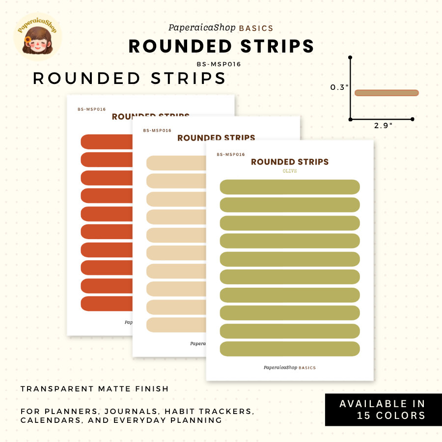 BS-MSP016 Rounded Strips Stickers, Shape Sticker, Functional Stickers | Paperaicashop