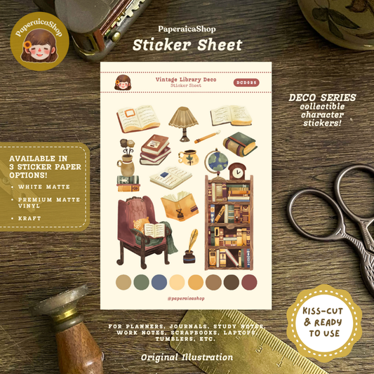 Vintage Library Decorative Sticker Sheet DCD025