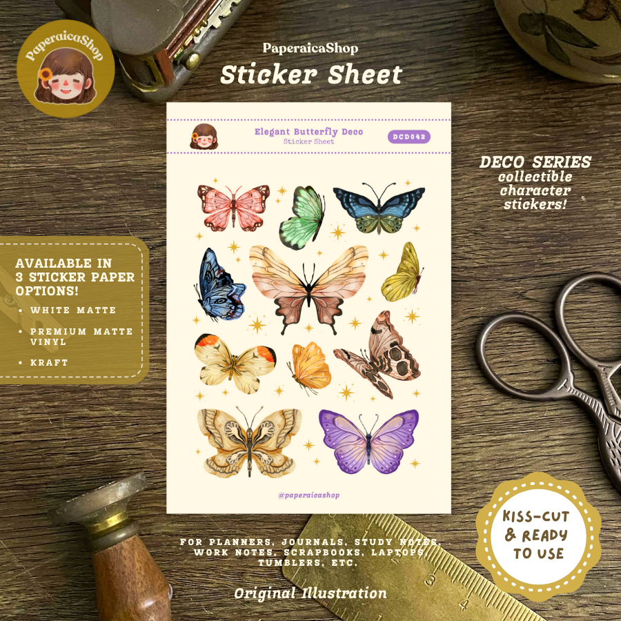 Elegant Butterflies Decorative Sticker Sheet DCD042