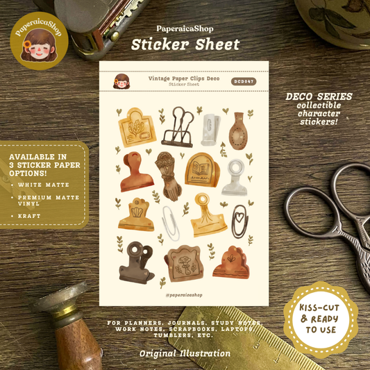 Vintage Paper Clips Decorative Sticker Sheet DCD047