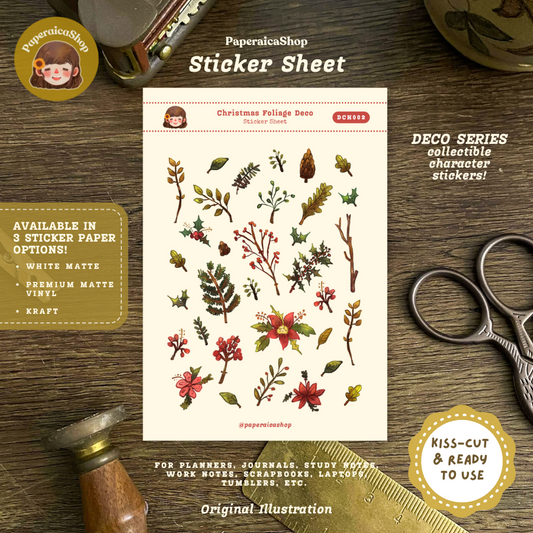 Cute Christmas Foliage Decorative Sticker Sheet DCH002