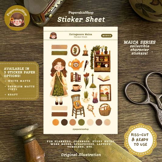 Cute Cottagecore Girl Maica Decorative Sticker Sheet MCD013