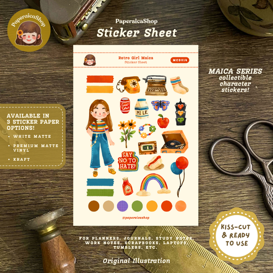 Cute Retro Girl Maica Decorative Sticker Sheet MCD014
