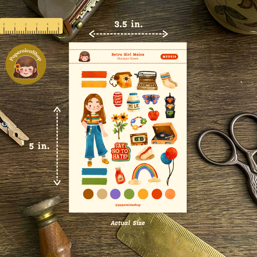 Cute Retro Girl Maica Decorative Sticker Sheet MCD014