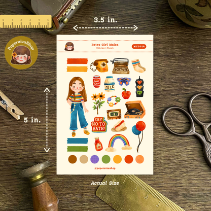 Cute Retro Girl Maica Decorative Sticker Sheet MCD014