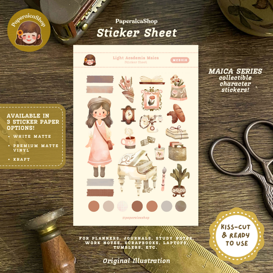 Cute Light Academia Girl Maica Decorative Sticker Sheet MCD016