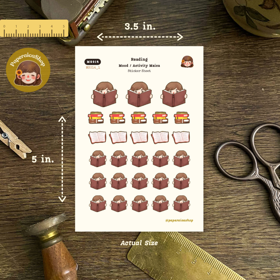 Cute Girl Reading Stickers, Reading Stickers, Book Stickers MS014