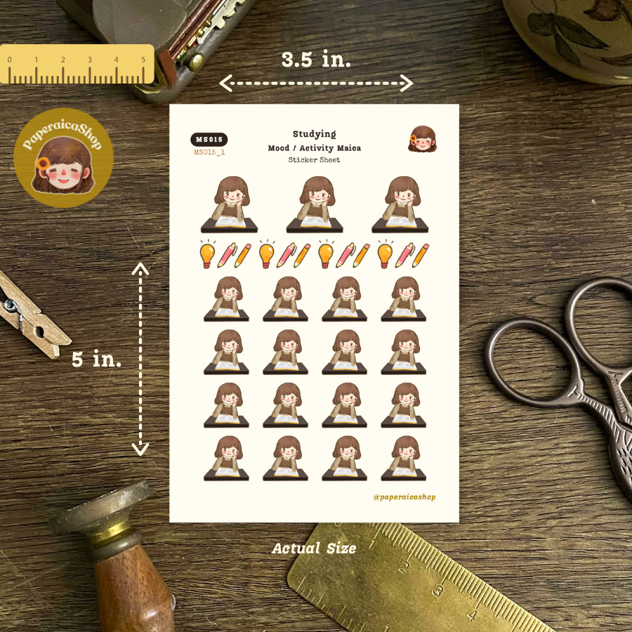 Cute Girl Studying Stickers, Study Stickers, School Stickers MS015