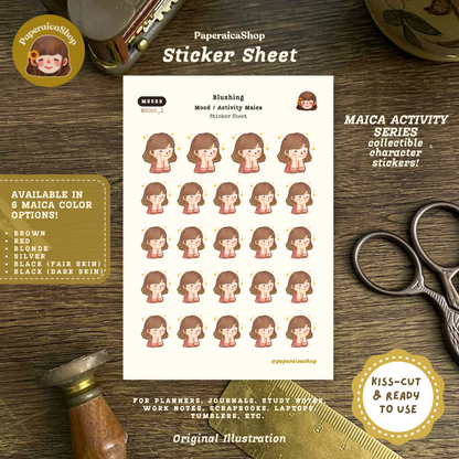 Cute Blushing Girl Stickers, Happy Girl Stickers , Happy Mood Stickers MS022