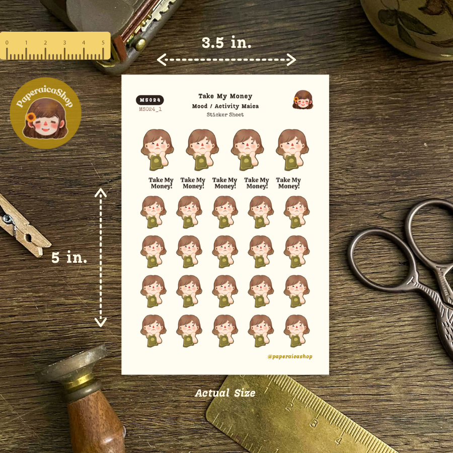 Cute Money Girl Stickers, Shopper Stickers, Hoarder Girl Stickers MS024