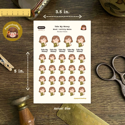 Cute Money Girl Stickers, Shopper Stickers, Hoarder Girl Stickers MS024