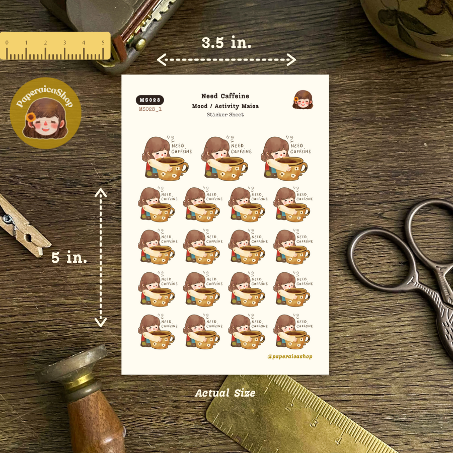 Need Caffeine, Coffee Stickers, Cute Coffee Girl Stickers MS028