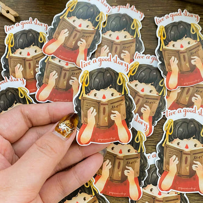 Girl Reading Book Waterproof Vinyl Sticker VS015