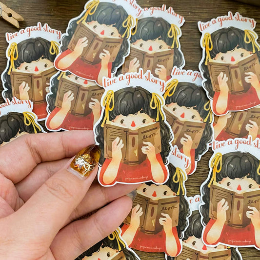 Girl Reading Book Waterproof Vinyl Sticker VS015