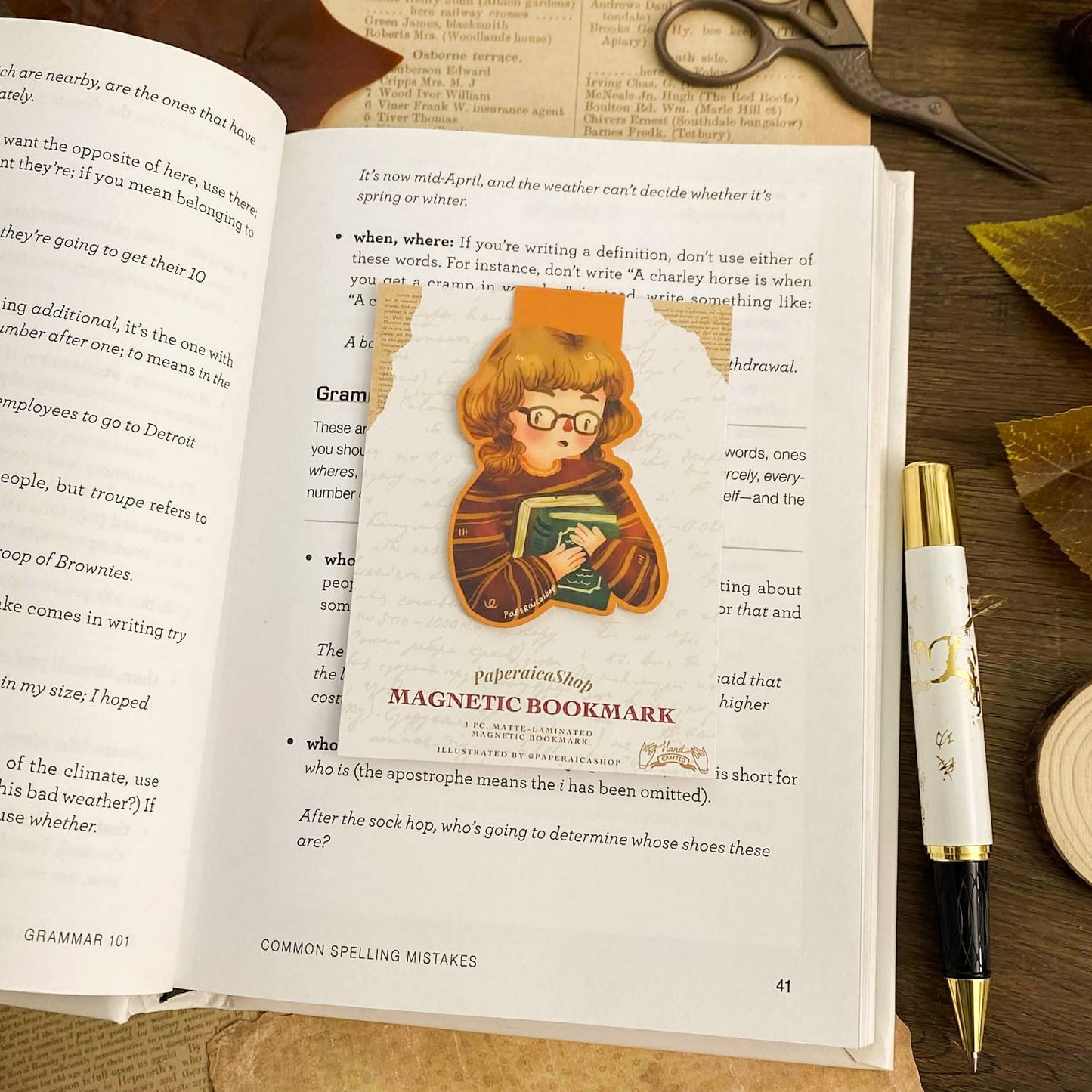 Fall Bookish Girl Magnetic Bookmark MB025