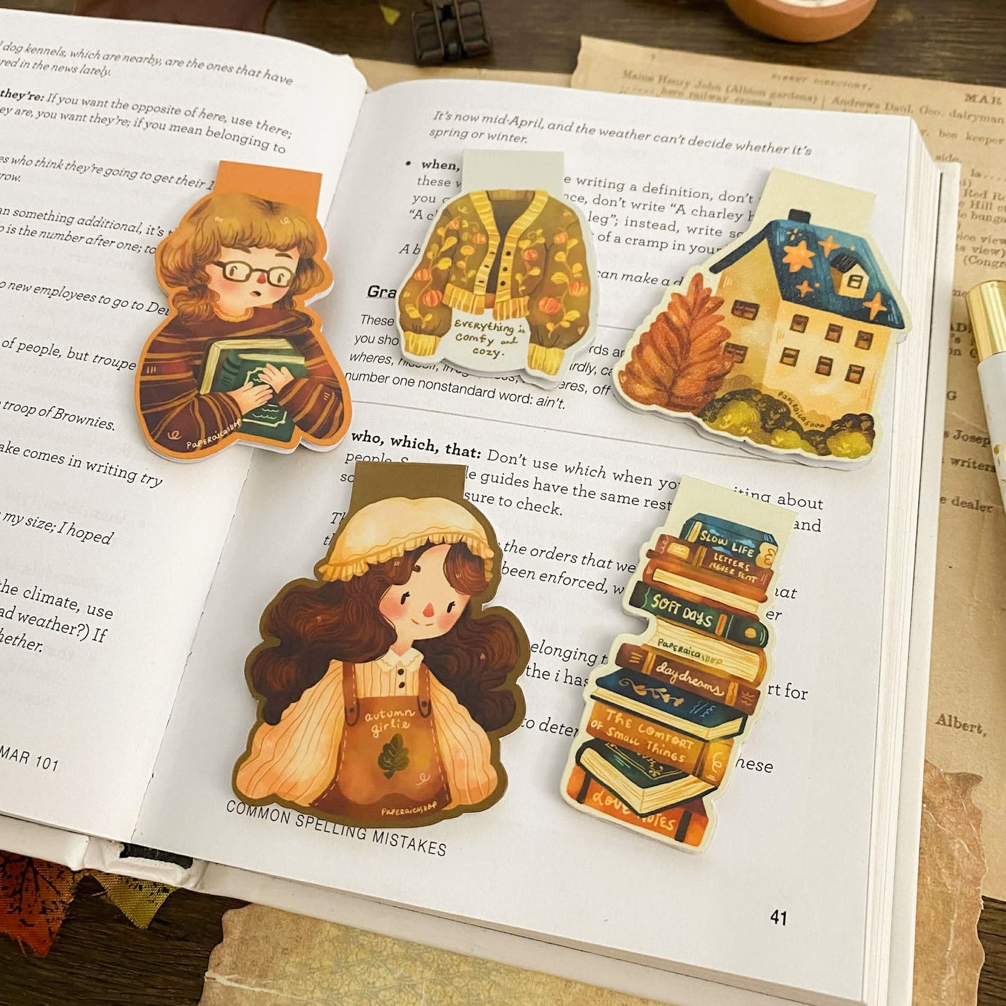 Fall Bookish Girl Magnetic Bookmark MB025