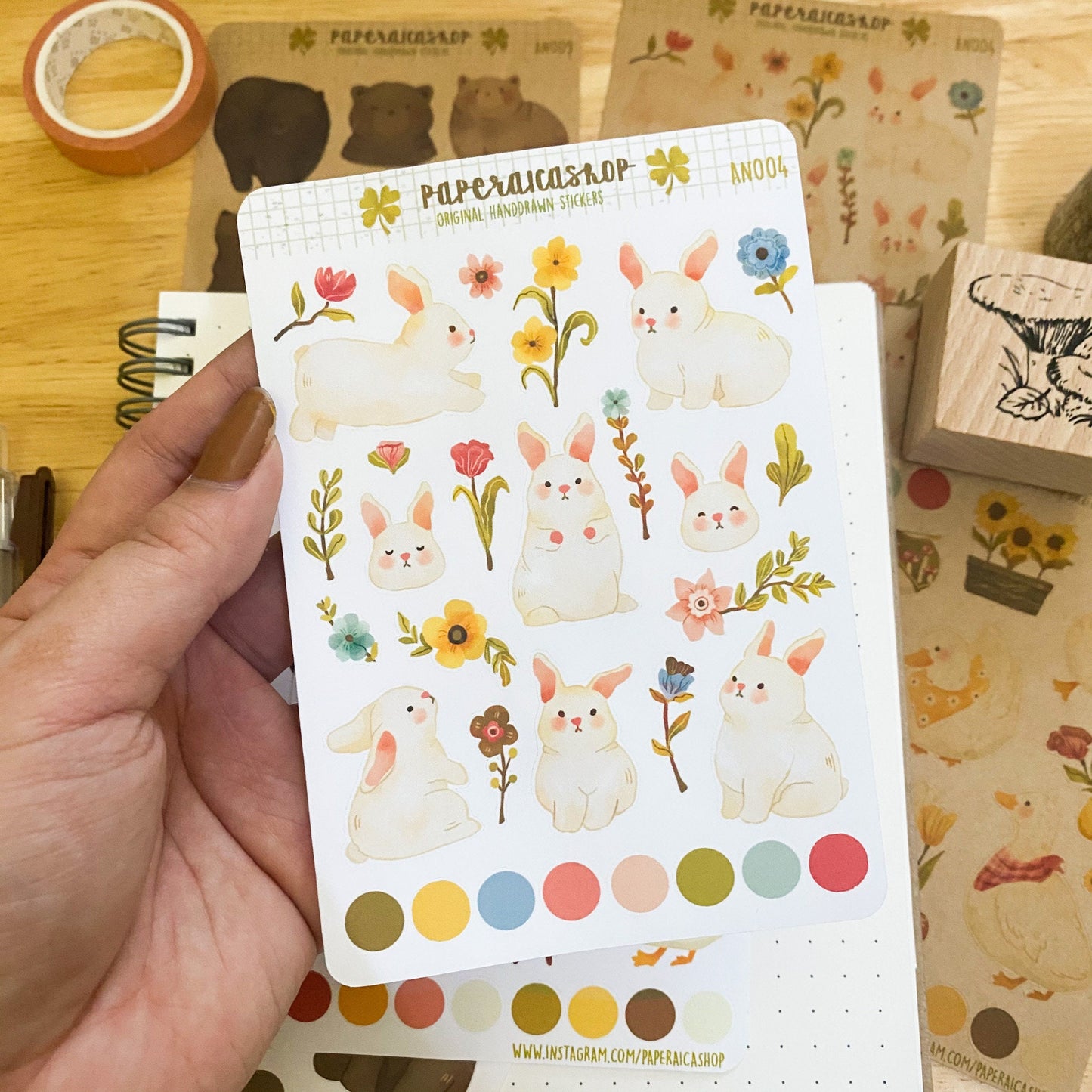 Spring Bunnies Animals Decorative Sticker Sheet AND005